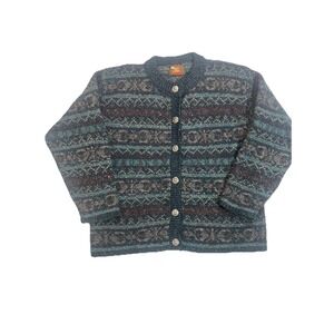 Alps Fine Women Apparel Size M Cardigan Sweater Green Multicolor Vintage Grandma